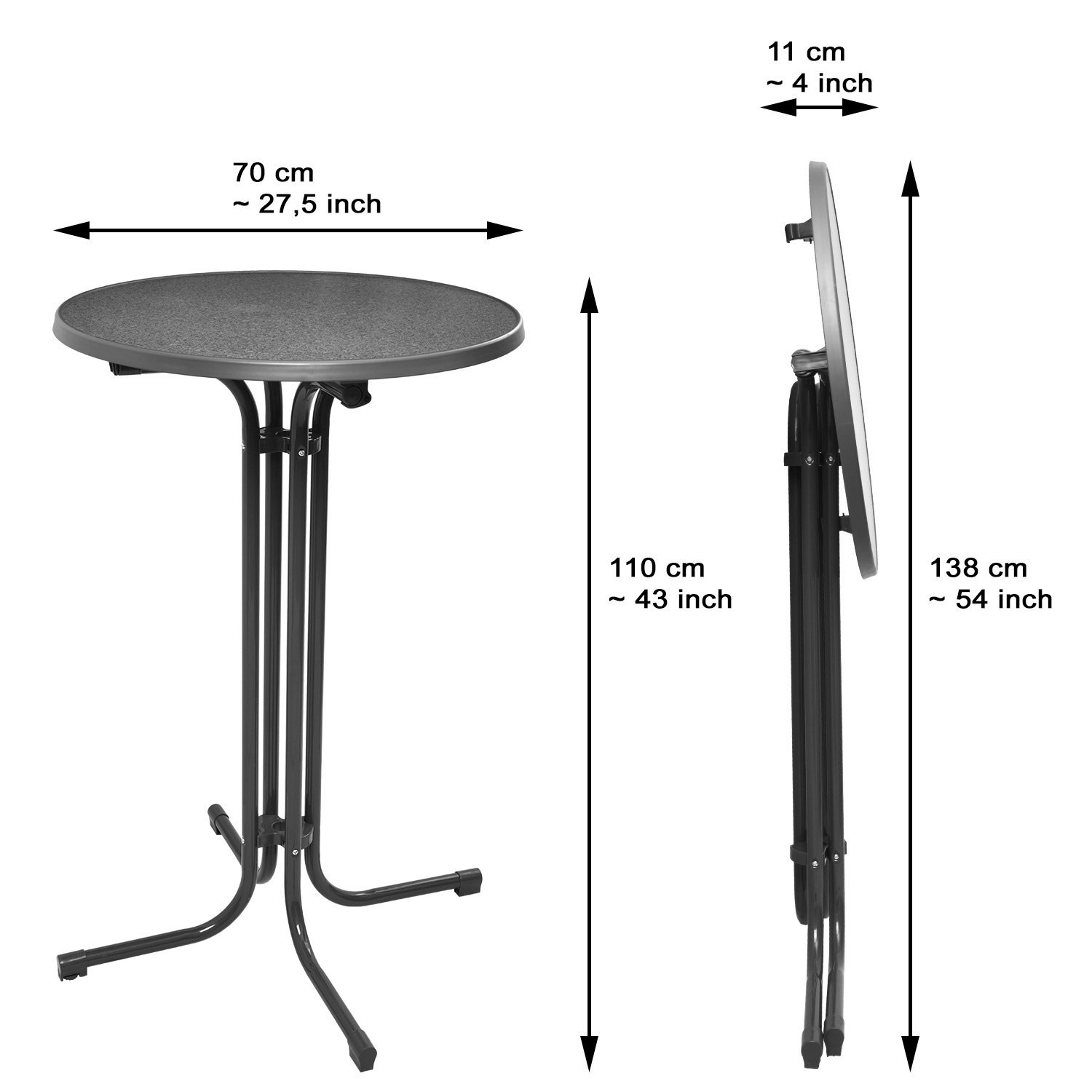 Bistrotisch Grau Ø 70 cm Stehtisch klappbar Partytisch Bartisch