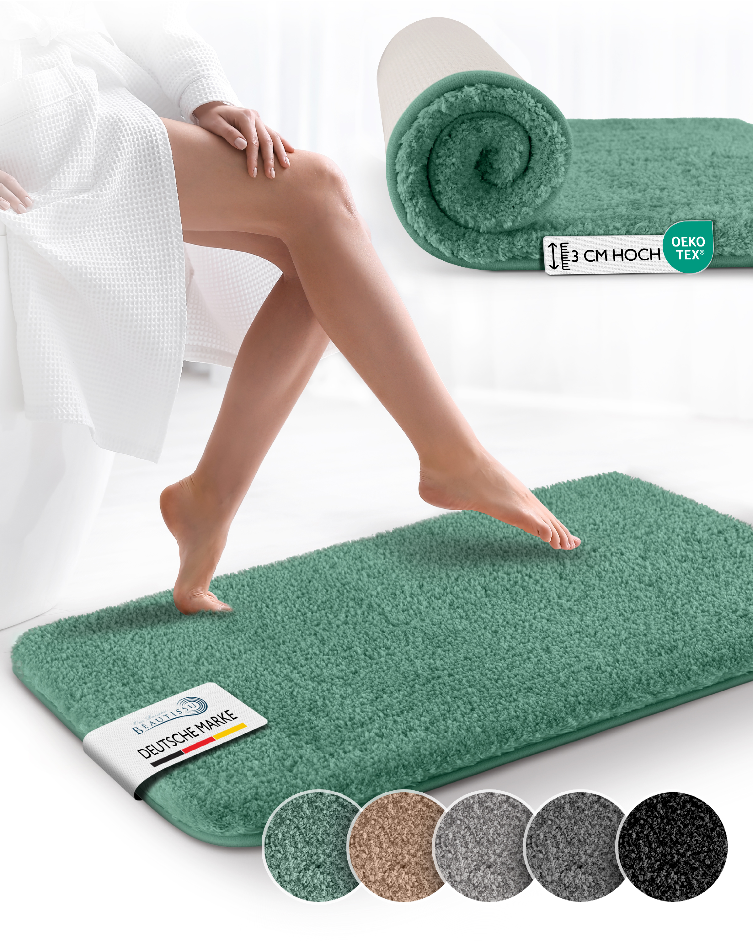 Badematte Badvorleger Badteppich Duschvorleger Badeteppich Badematten Hochflor - Bild 8 von 13
