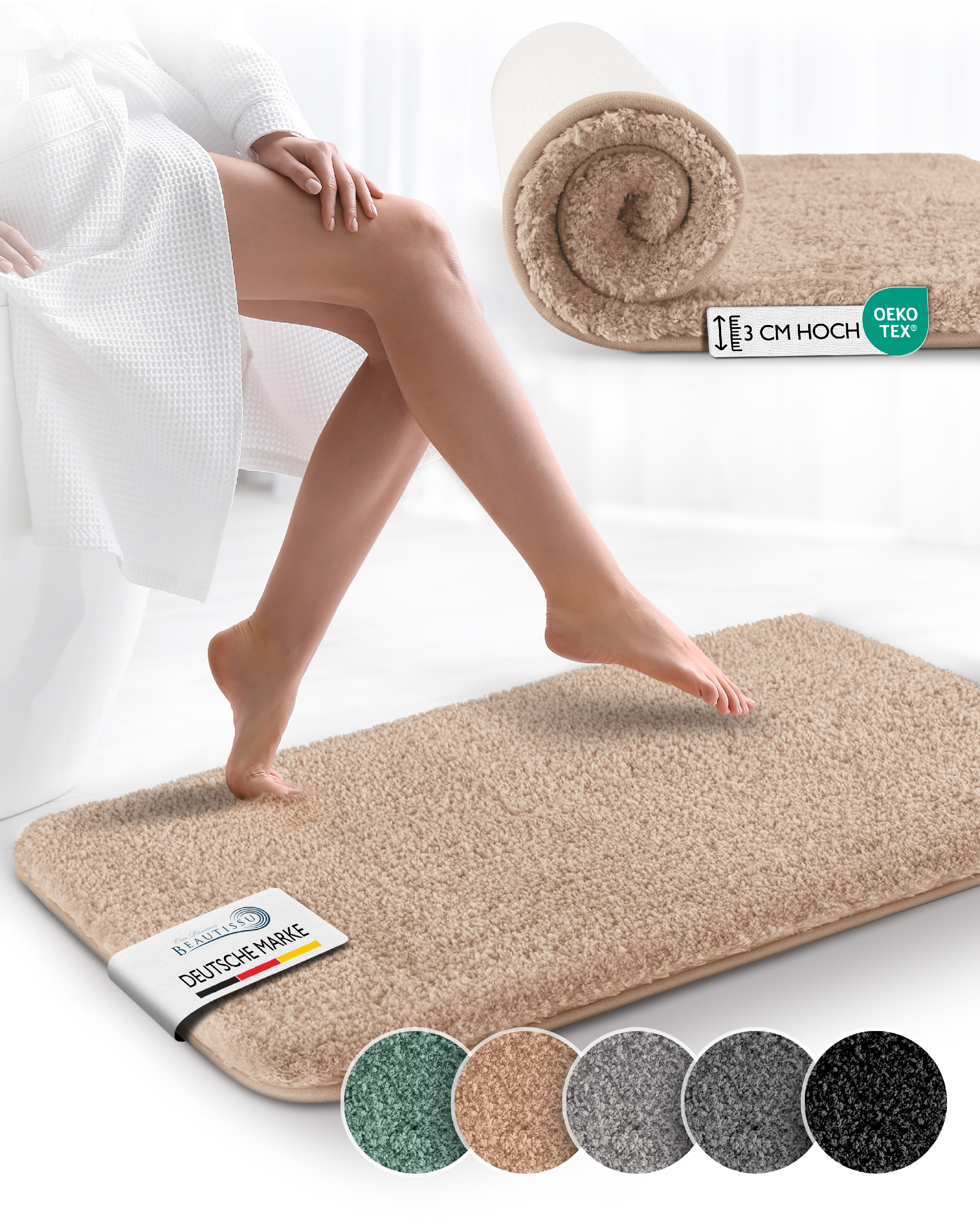 Badematte Badvorleger Badteppich Duschvorleger Badeteppich Badematten Hochflor - Bild 12 von 13