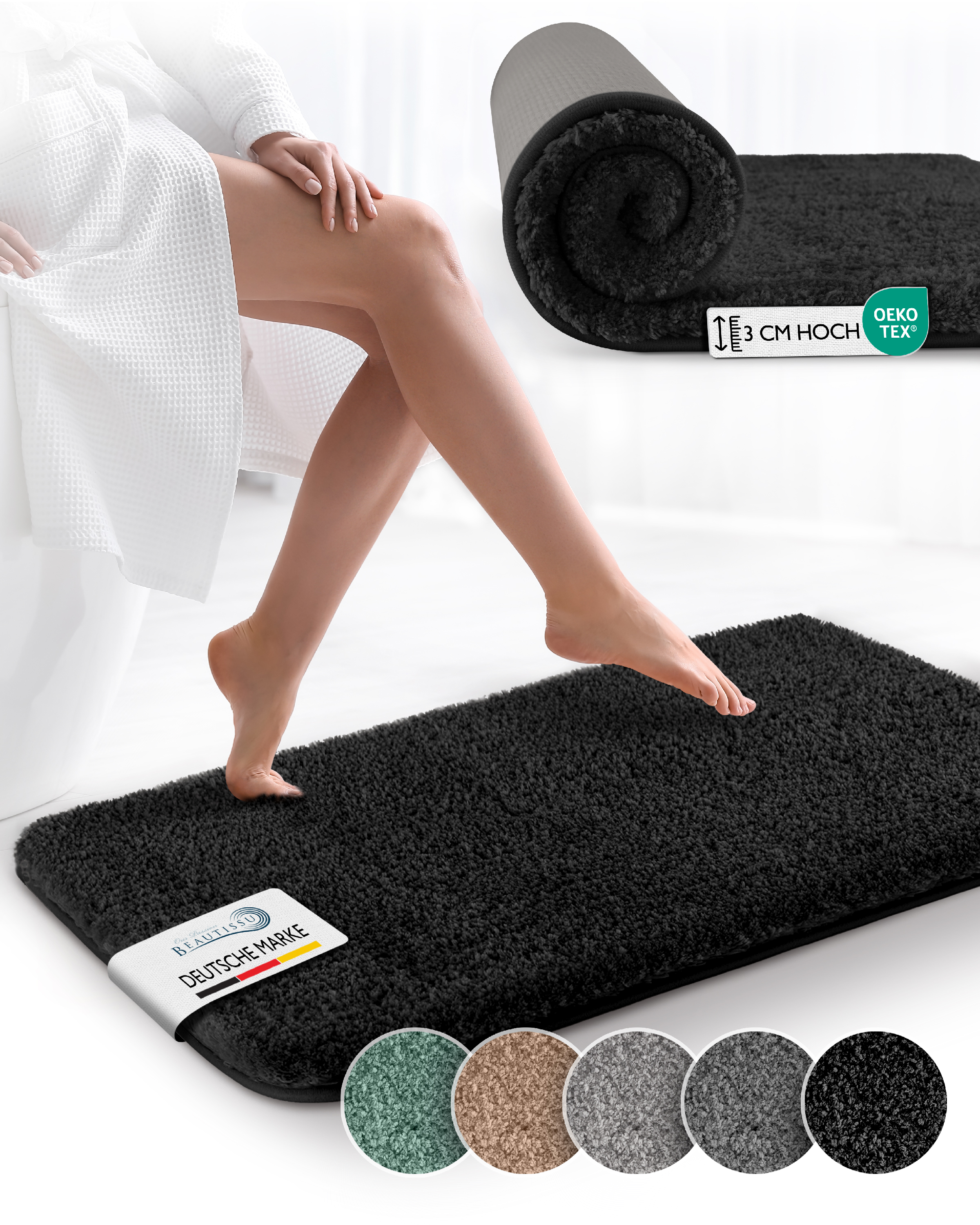 Badematte Badvorleger Badteppich Duschvorleger Badeteppich Badematten Hochflor - Bild 9 von 13